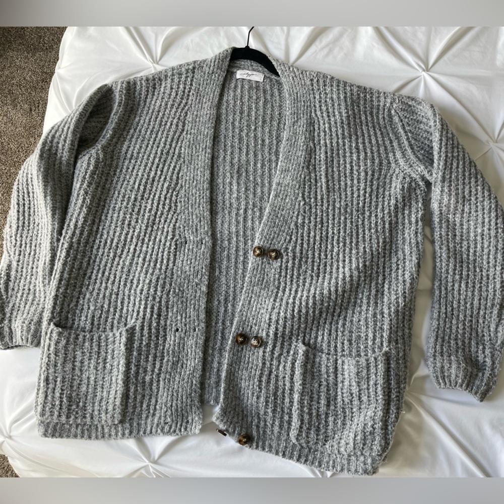 Carly Jean Los Angeles Textured Gray Cardigan Oversized